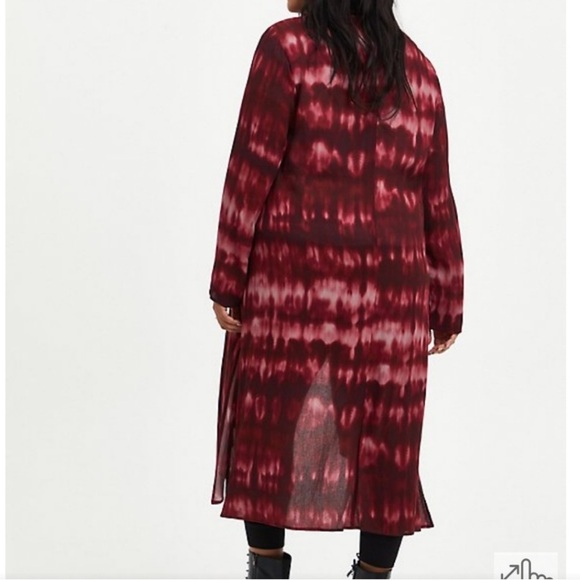 Torrid Women’s Red Tie Dye Gauze Long Sleeve Open Front Cardigan - Picture 13 of 14